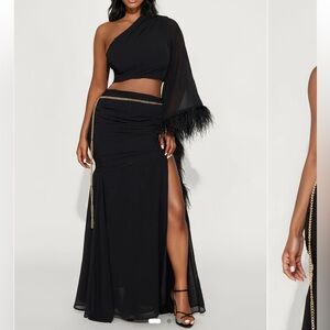 Chiffon one shoulder maxi skirt set